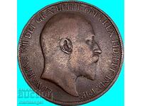 Великобритания 1/2 пени 1908 Едвард VII 26мм бронз