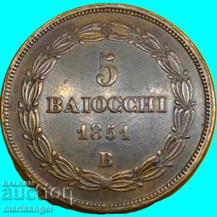 5 baiocchi 1851 Vatican 40mm 40,95g Pius IX bronz