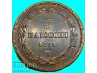 5 baĭochi 1851 Βατικανό 40mm 40,95g Πίος IX χάλκινος