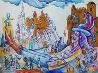 Υδατογραφία με τίτλο Ο Γκιούλιβερ στους Λιλιπούτειους