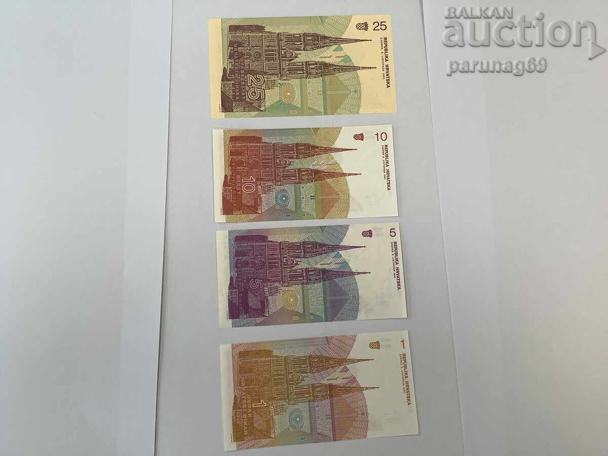 Livrarea Croația 1, 5, 10 și 25 dinari 1991 UNC