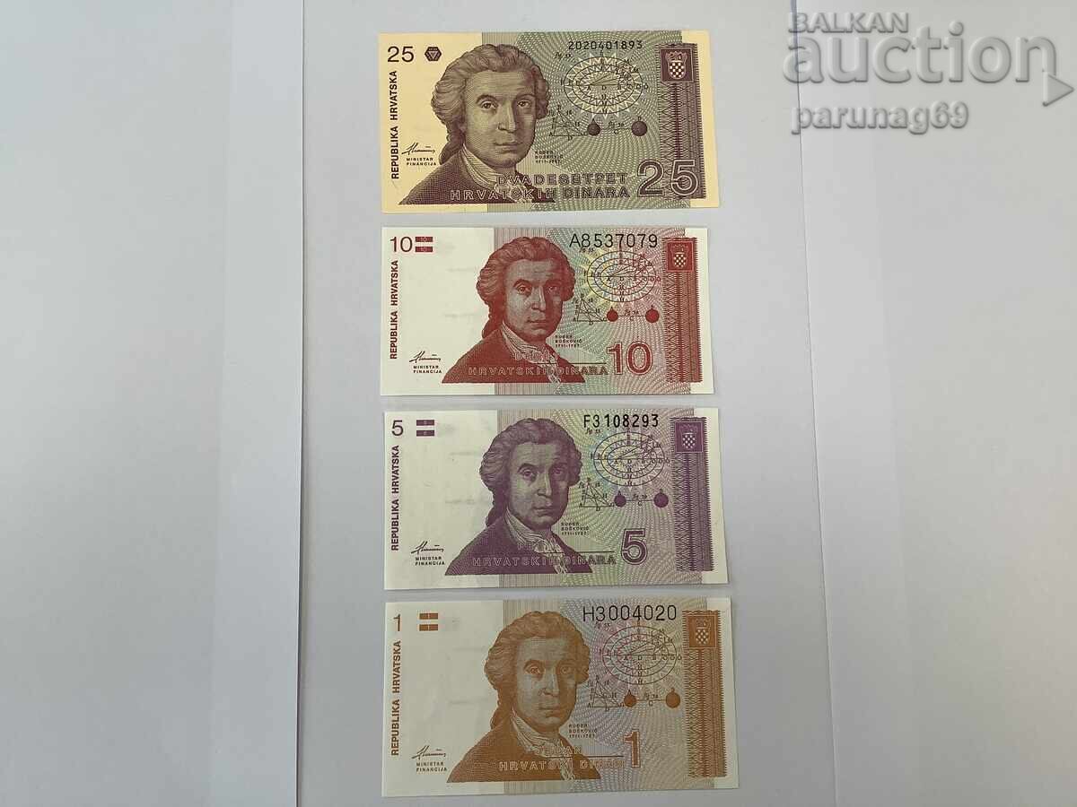 Croația 1, 5, 10 și 25 dinari 1991 UNC