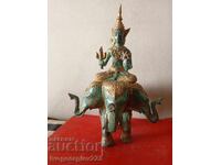 Antique god Indra riding Airavata, three-headed elephant, Buddhism, Hindu