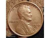 Монета САЩ 1 цент, 1910 , Lincoln Маркировка "S"
