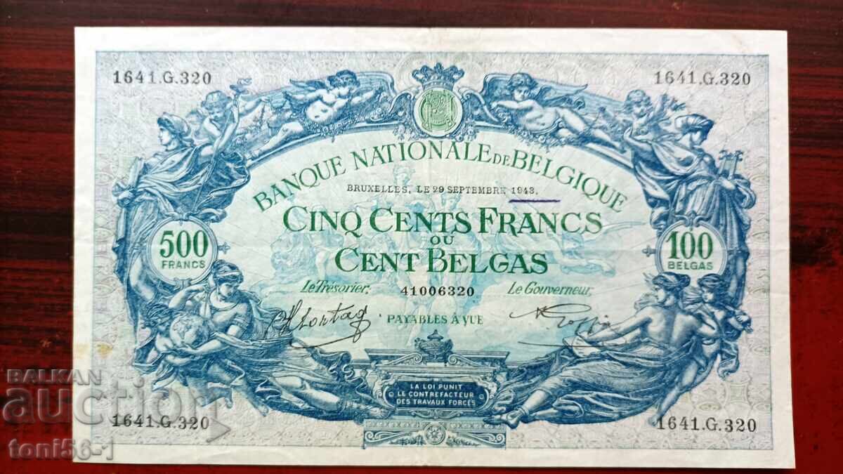 Belgia 500 franci = 100 belgas 1943