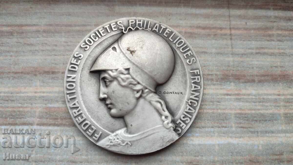medal / plachetă filatelie Franța - Bulgaria, marcă poștală