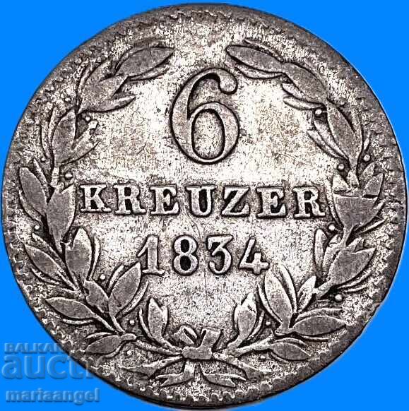 Nassau 6 κρόιτσερ 1834 Γερμανία Γουλιέλμος ασήμι - 7
