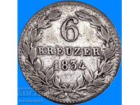 Nassau 6 kreuzer 1834 Germania Wilhelm argint