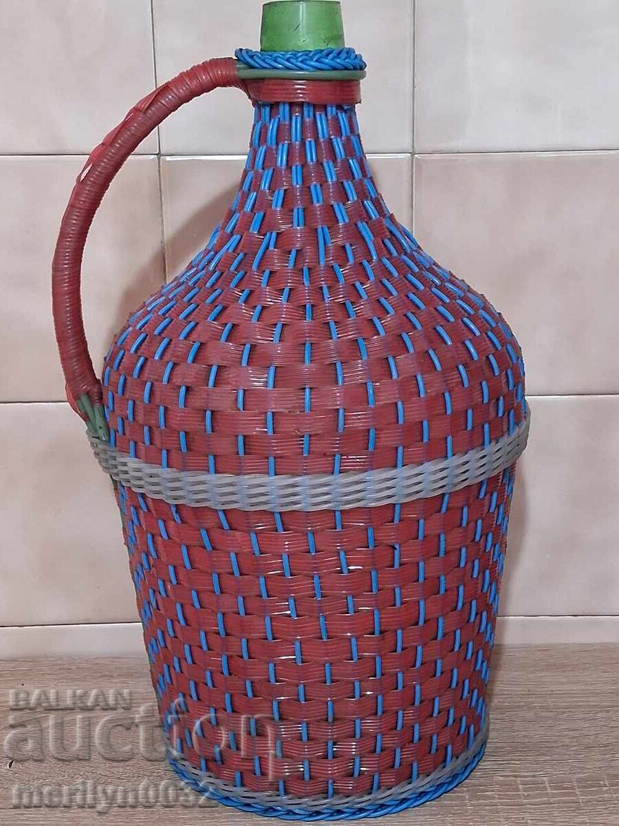 Auction  Old woven demijohn, bottle with weave, bottle, glass