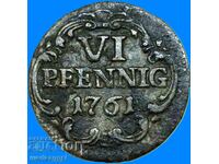 Σαξονία VI Pfennig 1761 Γερμανικά κράτη Friedrich August II