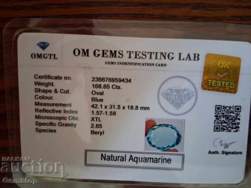 PREȚ DE START! 168.65 ct. acvamarin natural oval, cert. OMGTL, de la 1 unitate! - 5
