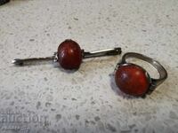 SILVER RING AND BROOCH SET