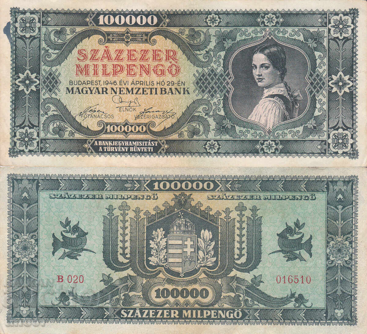 tino37- UNGARIA - 100000 MILPENGO - 1946 - VF