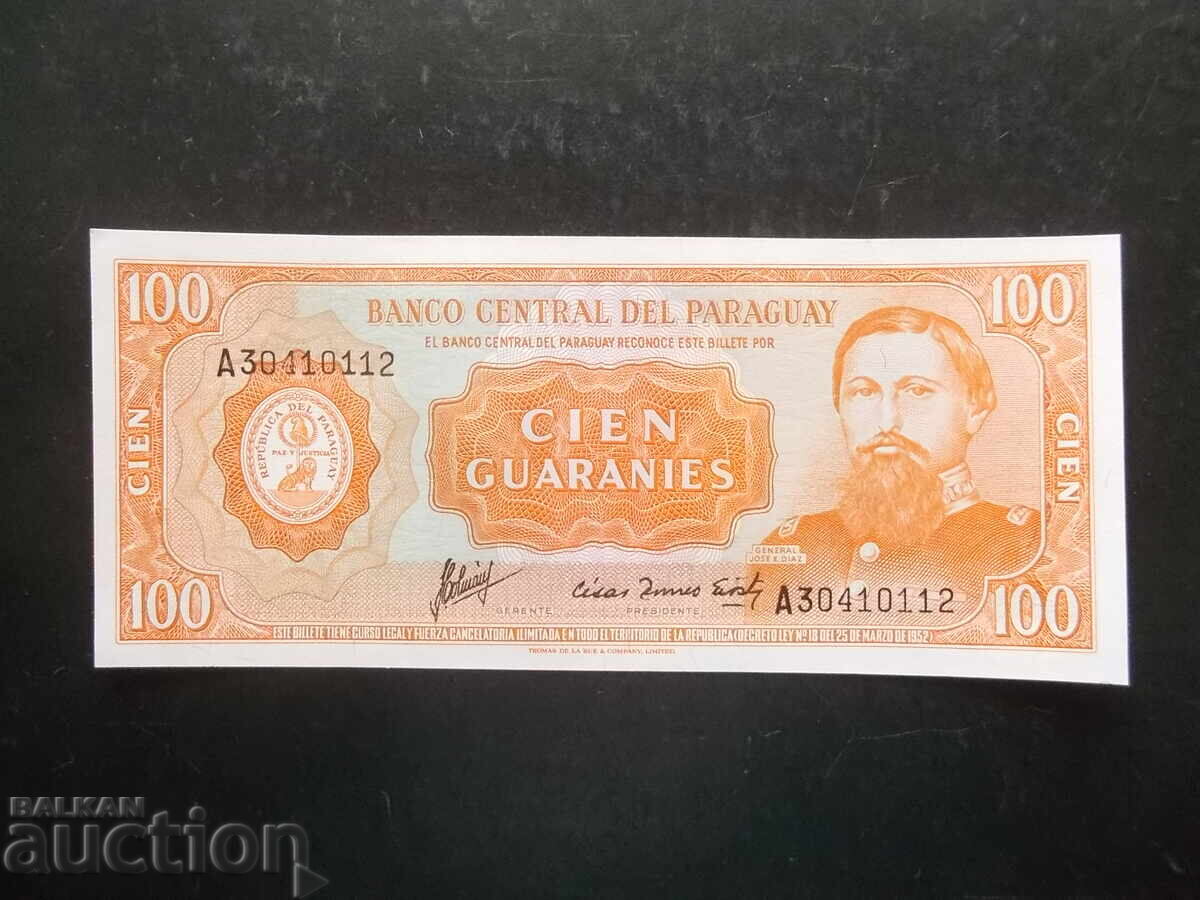 PARAGUAY, 100 guaraní, 1963, UNC