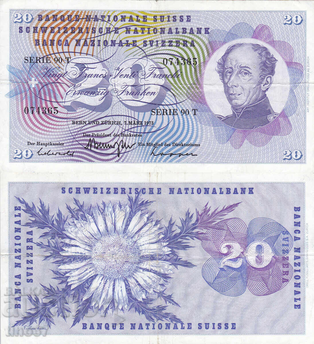 tino37 - ELVEȚIA - 20 FRANCI - 1973 - VF