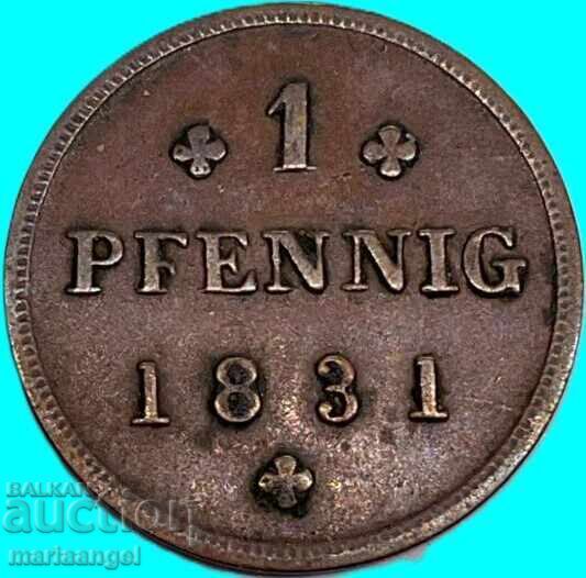 1 πφένιγκ 1831 Μεκλεμβούργο-Σβερίν Γερμανία χάλκινο - 6