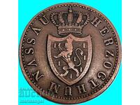 Nassau 1 Kreuzer 1842 Germania Ducele Adolf aramă