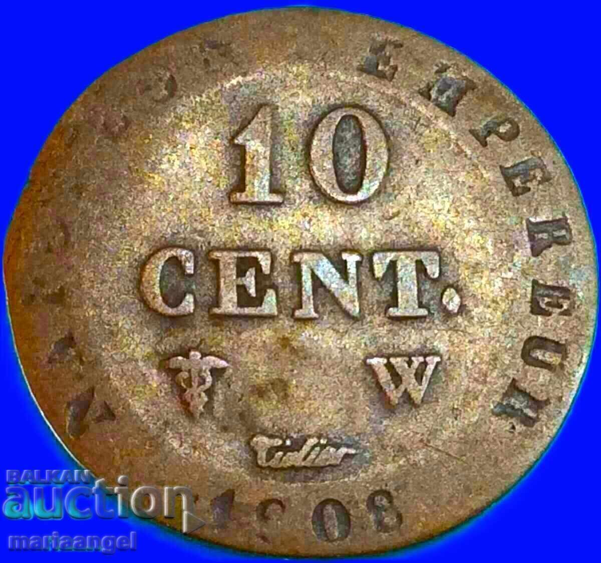 Napoleon 10 cenți 1808 Germania încoronare Westfalia rară