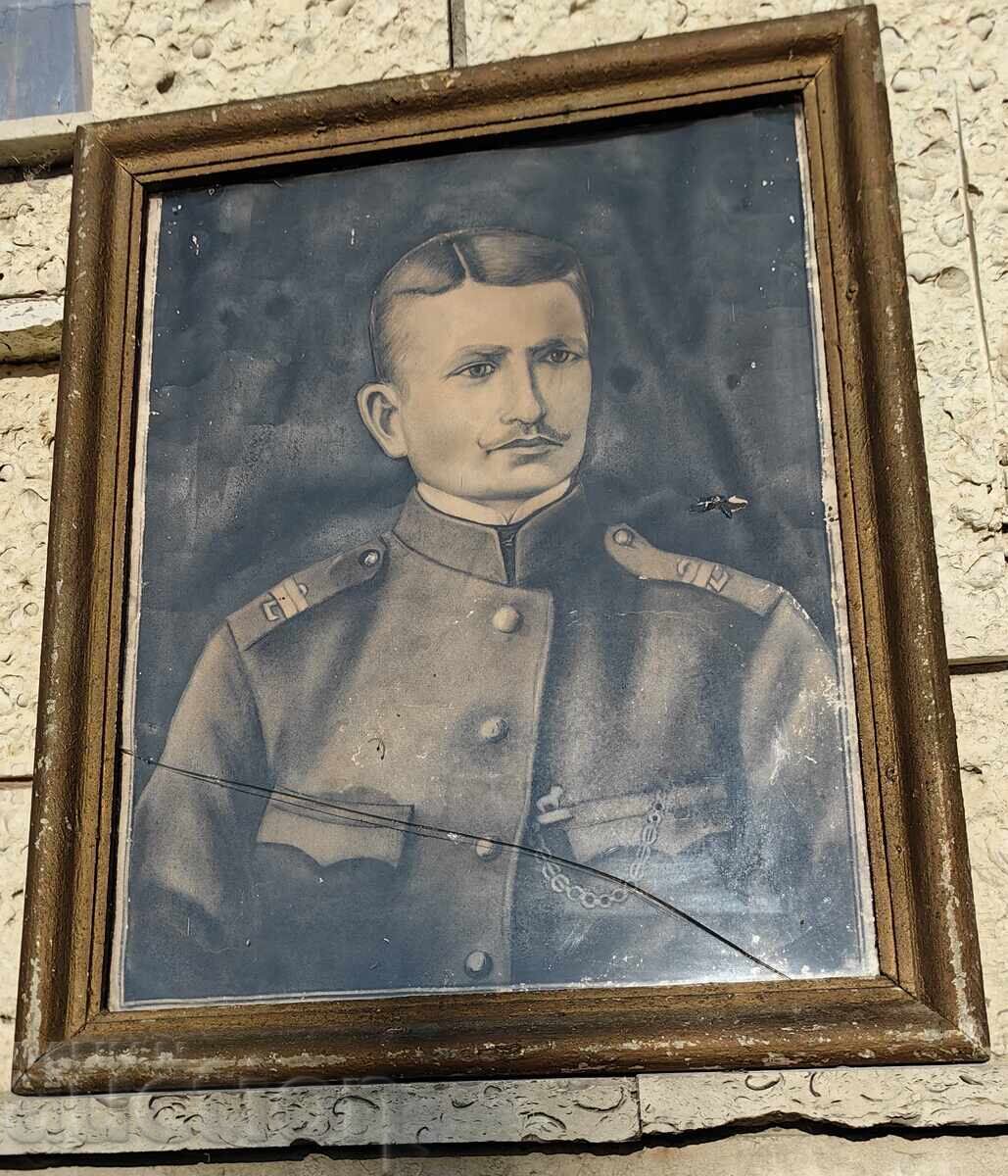 VECHE FOTOGRAFIE MARE PORTRET MILITAR EPOLET NUMĂR UNIFORMĂ