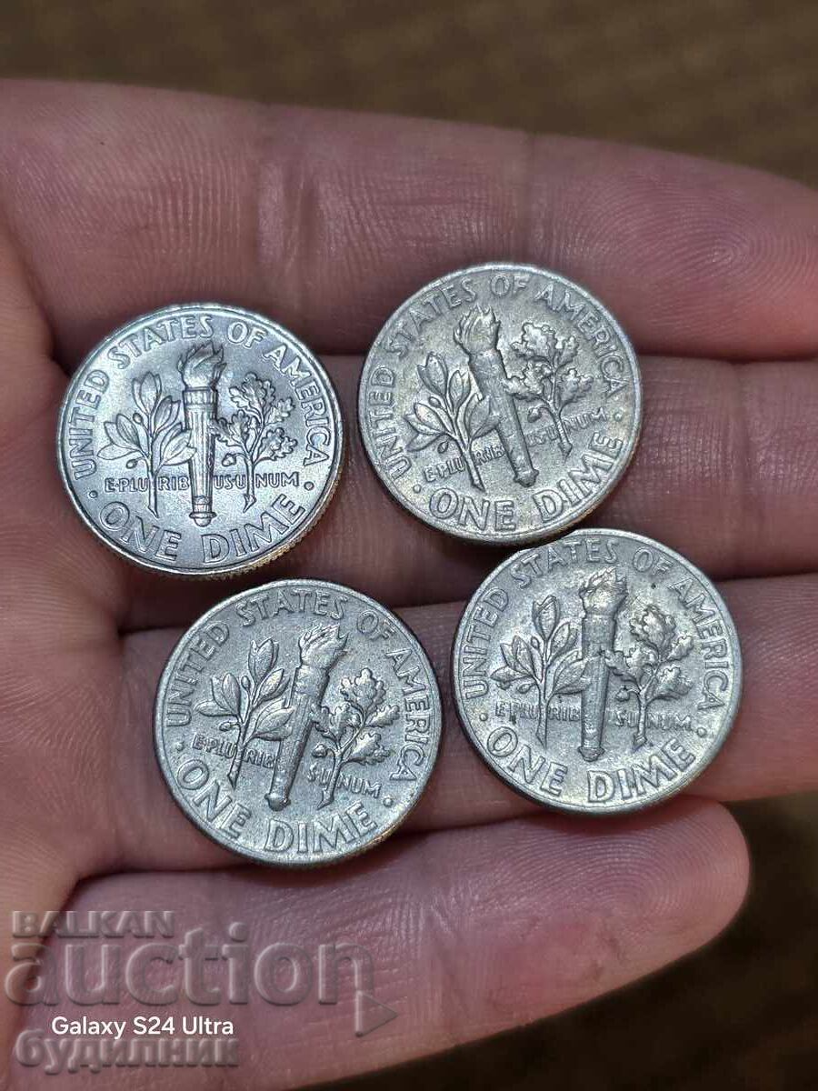 Licitație 1 DIME SUA. Lot 4 buc. Stare excelentă. Preț fix. Lichidare