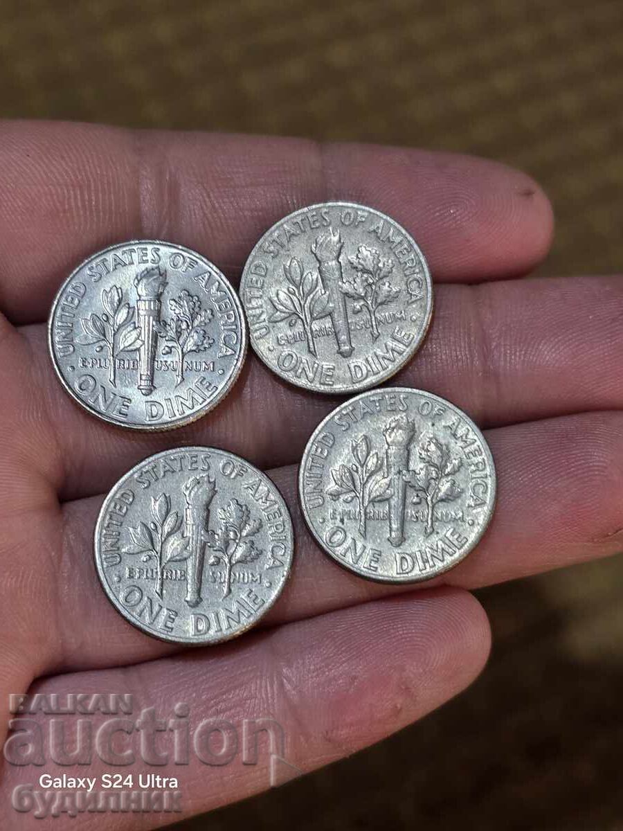 Livrarea 1 DIME SUA. Lot 4 buc. Stare excelentă. Preț fix. Lichidare
