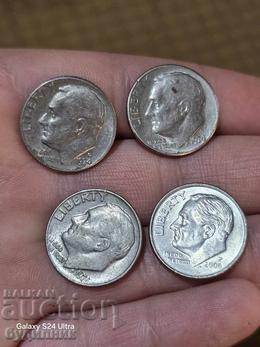 1 DIME SUA. Lot 4 buc. Stare excelentă. Preț fix. Lichidare - 6