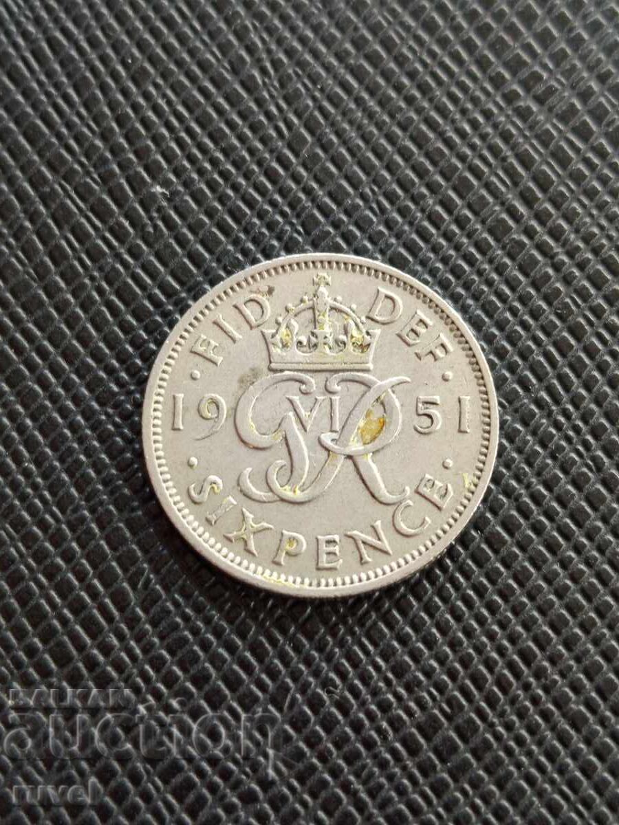 Marea Britanie, 6 pence 1951