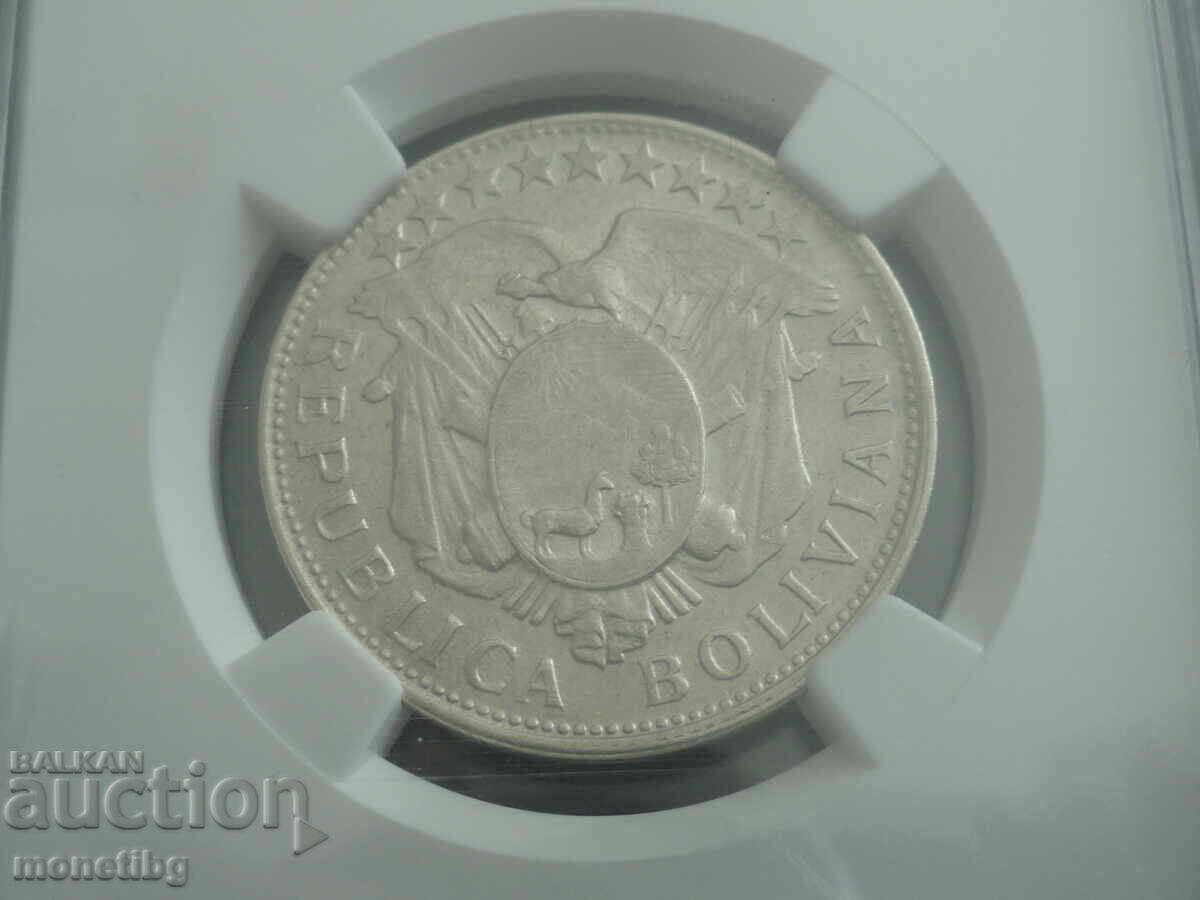 Δημοπρασία Βολιβία 1902 - 50 Centavos PSGS AU58 (R) Ag