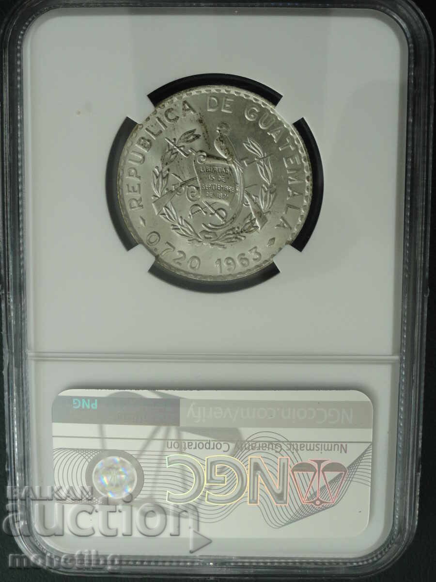 Guatemala 1963 - 25 centavo NGC Ag cu preț € 80.00 | 156.47 BGN