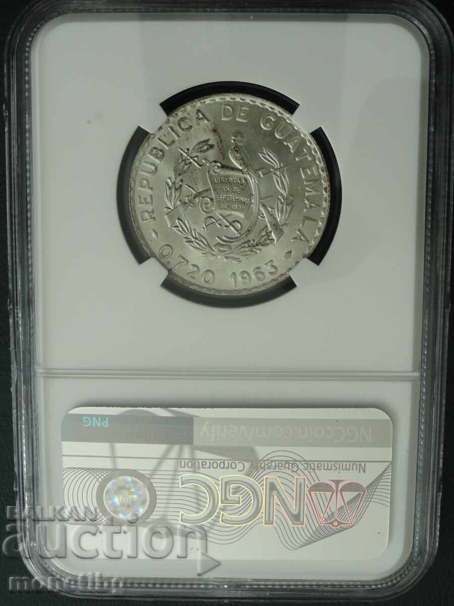Livrarea Guatemala 1963 - 25 centavo NGC Ag