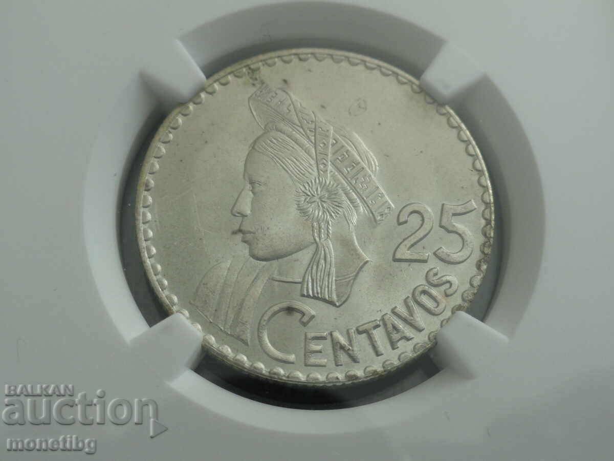 Guatemala 1963 - 25 centavo NGC Ag - 5