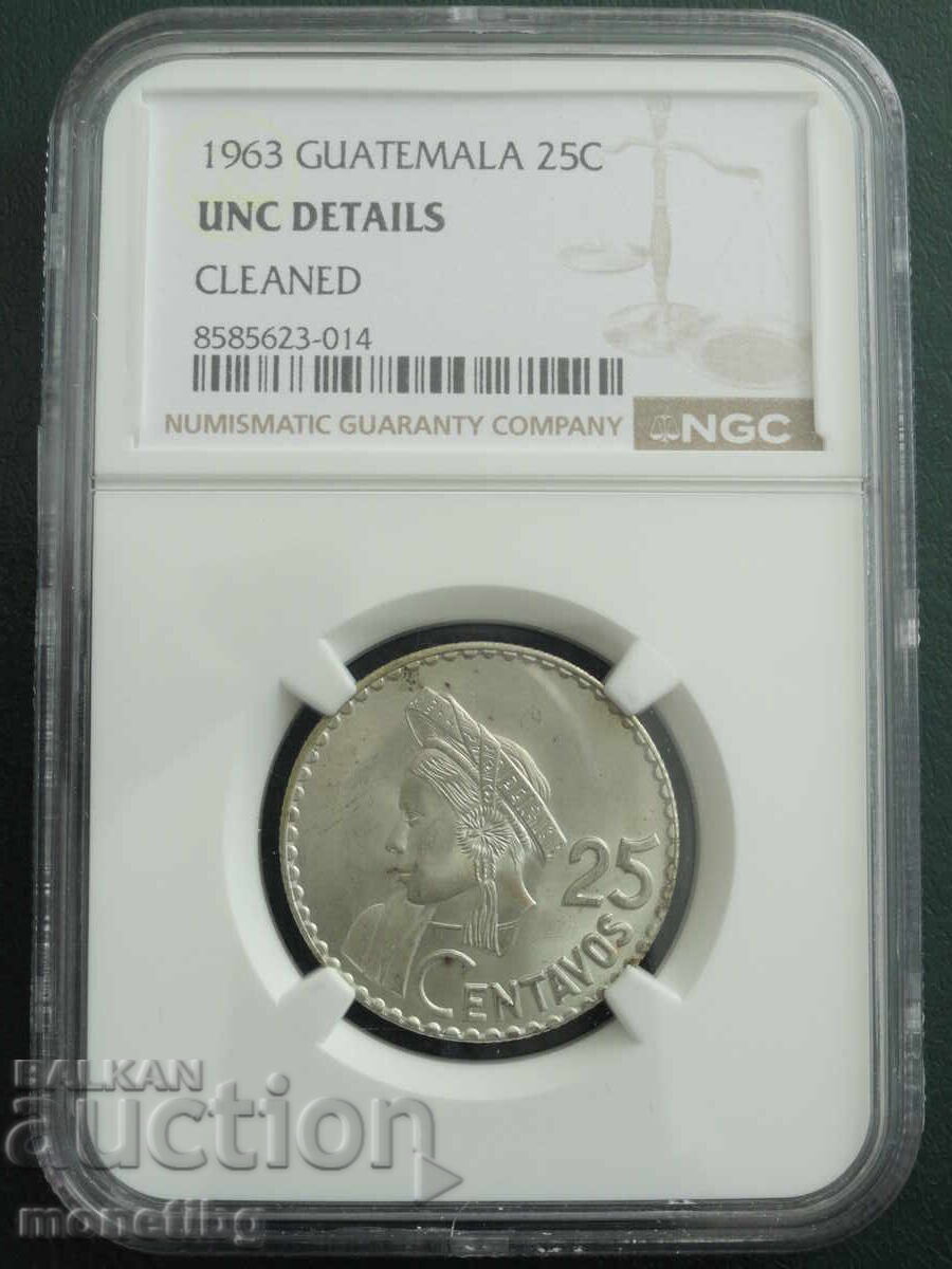 Guatemala 1963 - 25 centavo NGC Ag - 7
