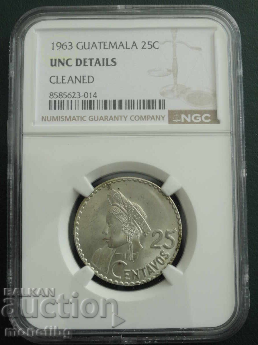 Guatemala 1963 - 25 centavo NGC Ag