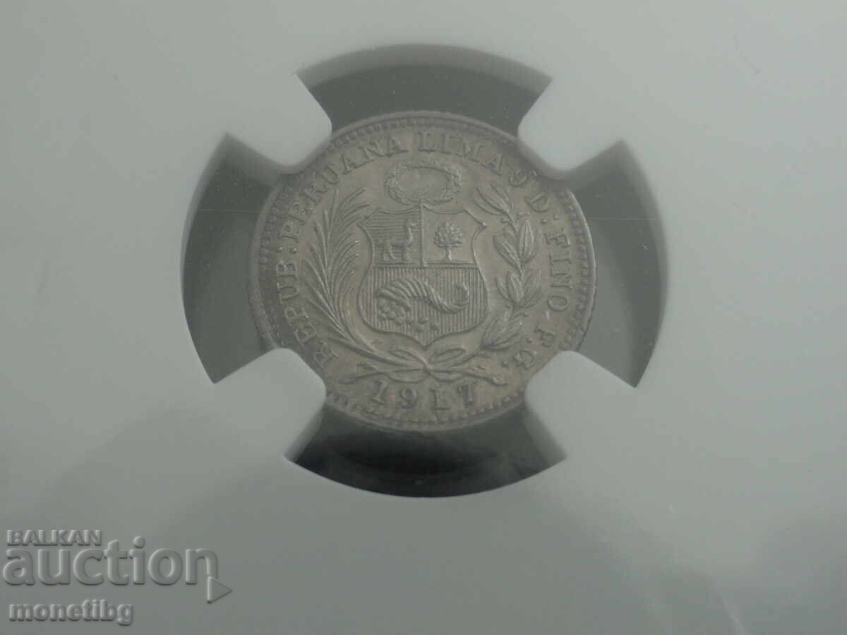Παράδοση Περού 1917 - 1/2 dinero NGC MS65 Ag
