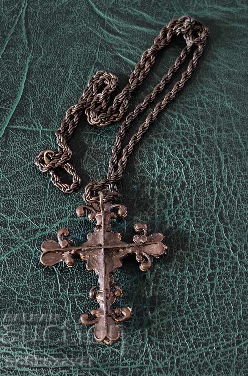 Vintage, Κολιέ με σταυρό από ρουμπινί κόκκινα κρύσταλλα! - 5