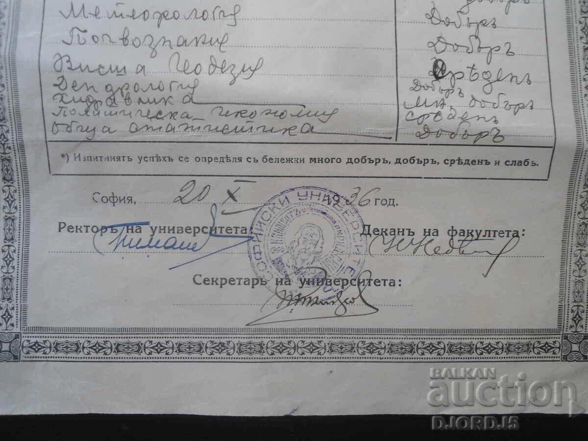 Доставка на СВИДЕТЕЛСТВО, Софийски университет, Лесовъдство,20.Х.1936 г.