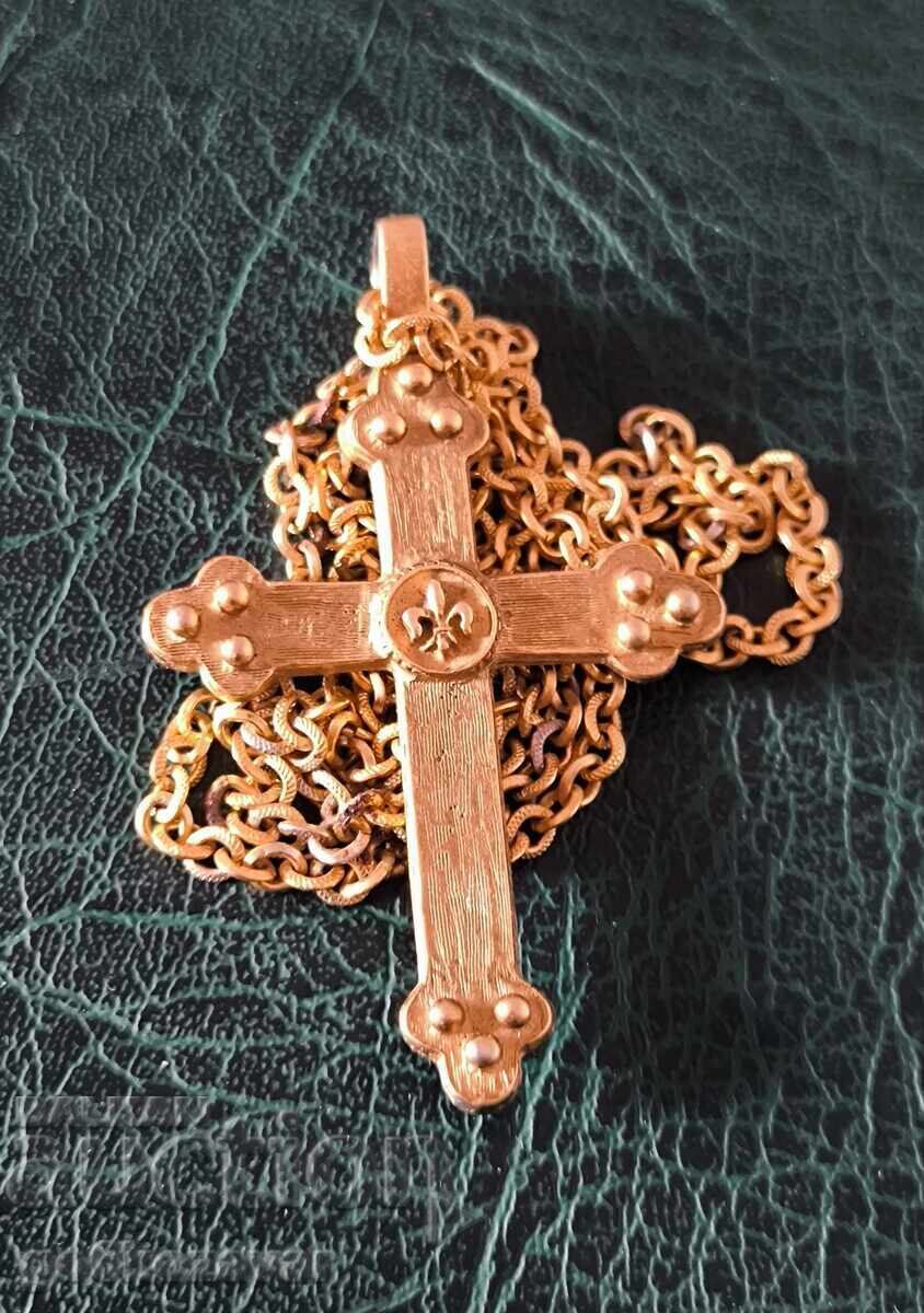 Licitație Colier vintage cu două fețe, cruce emailată, culoare aurie