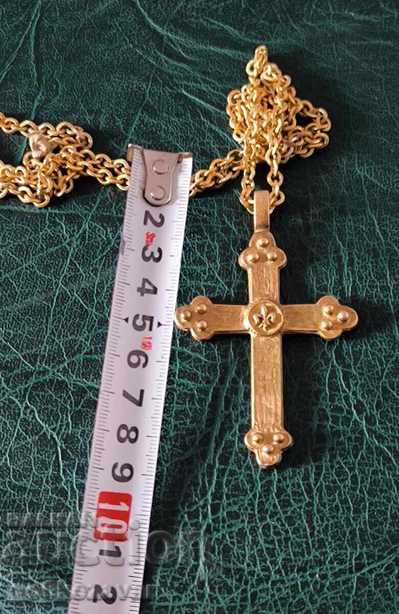 Colier vintage cu două fețe, cruce emailată, culoare aurie - 6
