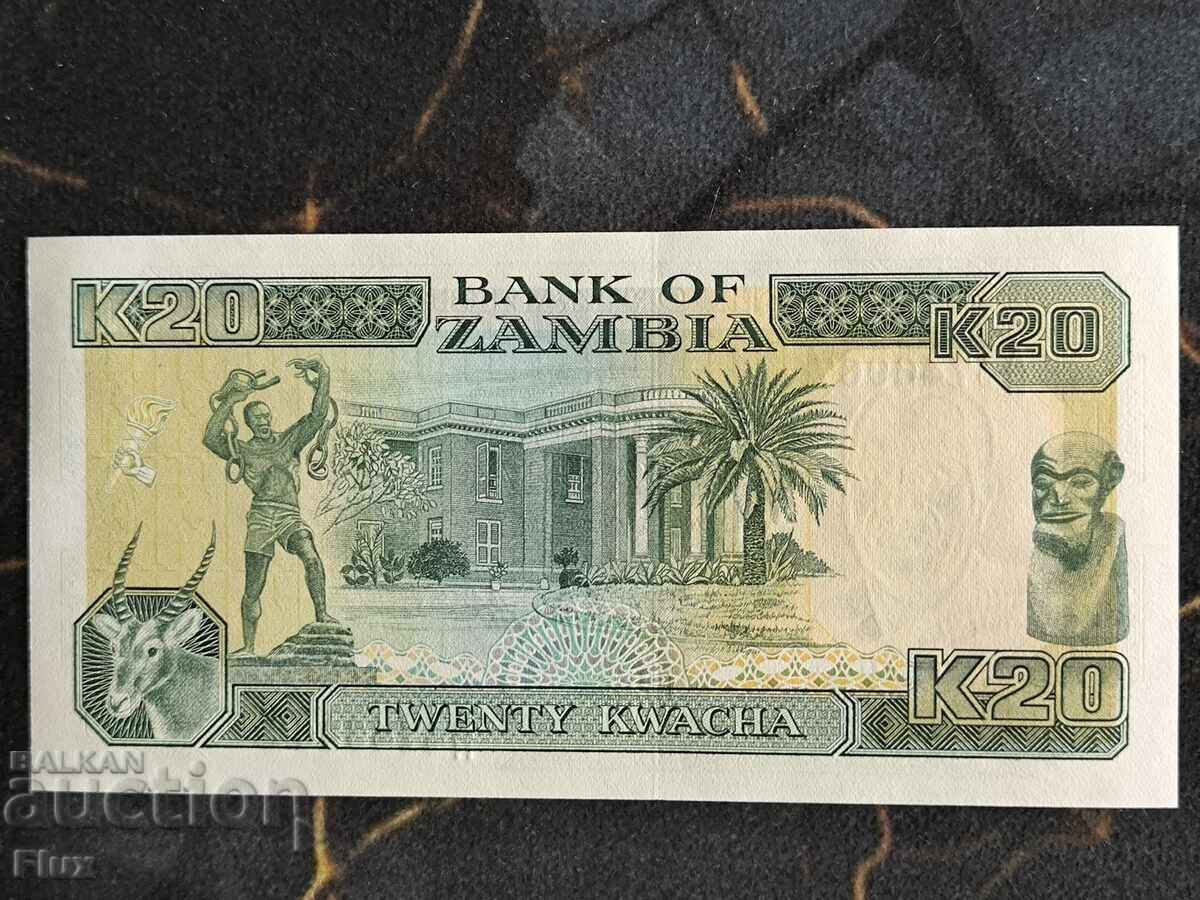 Банкнота - Замбия - 20 квача UNC | 1991г. с цена € 2.00 | 3.91 лв.