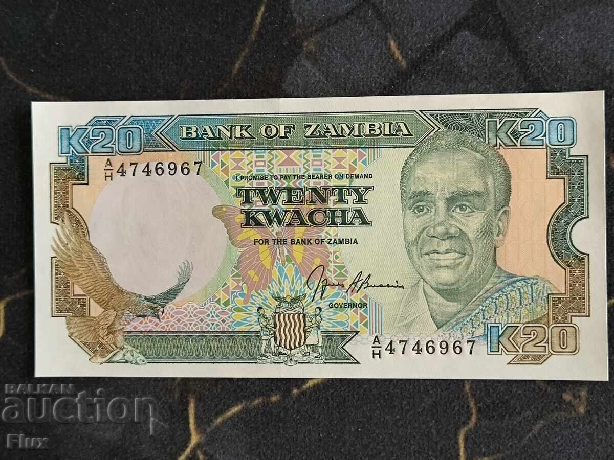 Банкнота - Замбия - 20 квача UNC | 1991г.