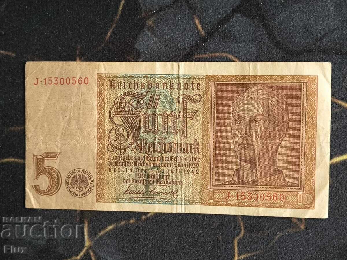 Bancnotă - Al Treilea Reich - Germania - 5 mărci | 1942