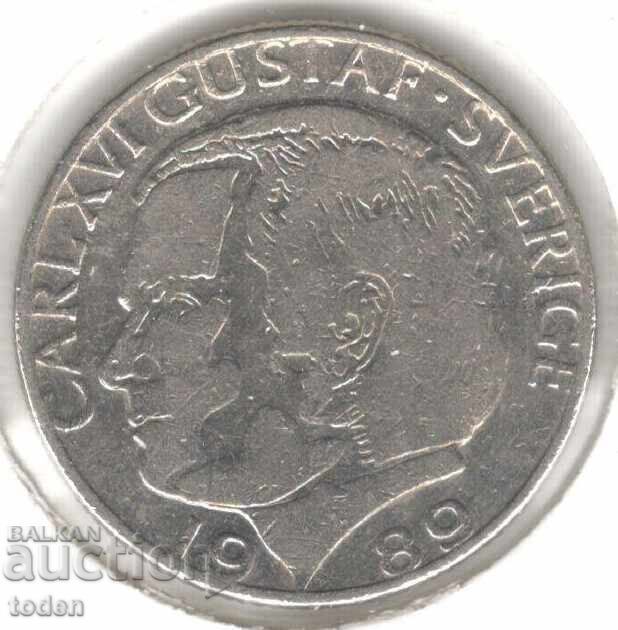 Suedia-1 Coroană-1989 D-KM# 852a-Carl XVI Gustaf