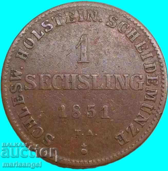1 Zechsling 1851 Germania Schleswig-Holstein - destul de rar - 6