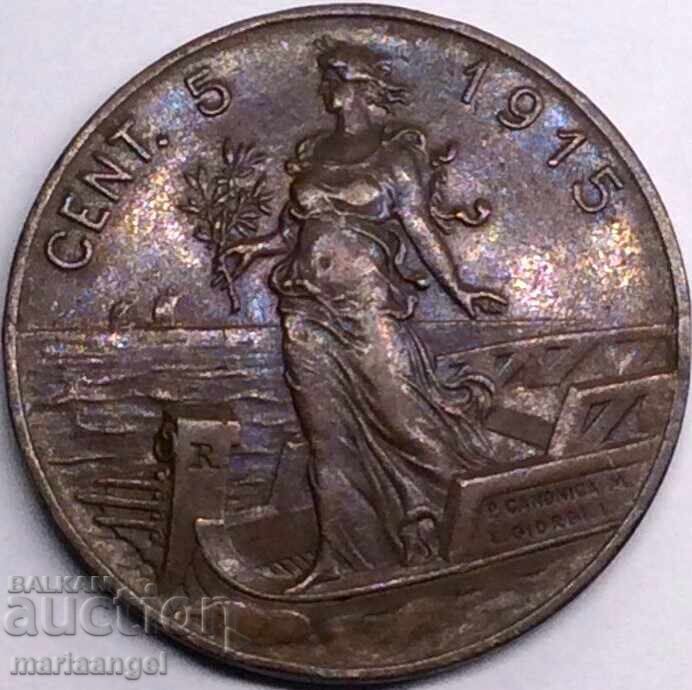 5 чентесими 1915 Италия голяма медна монета - 7