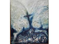 Vintage abstract painting "The Eternal Duel" from the 80s