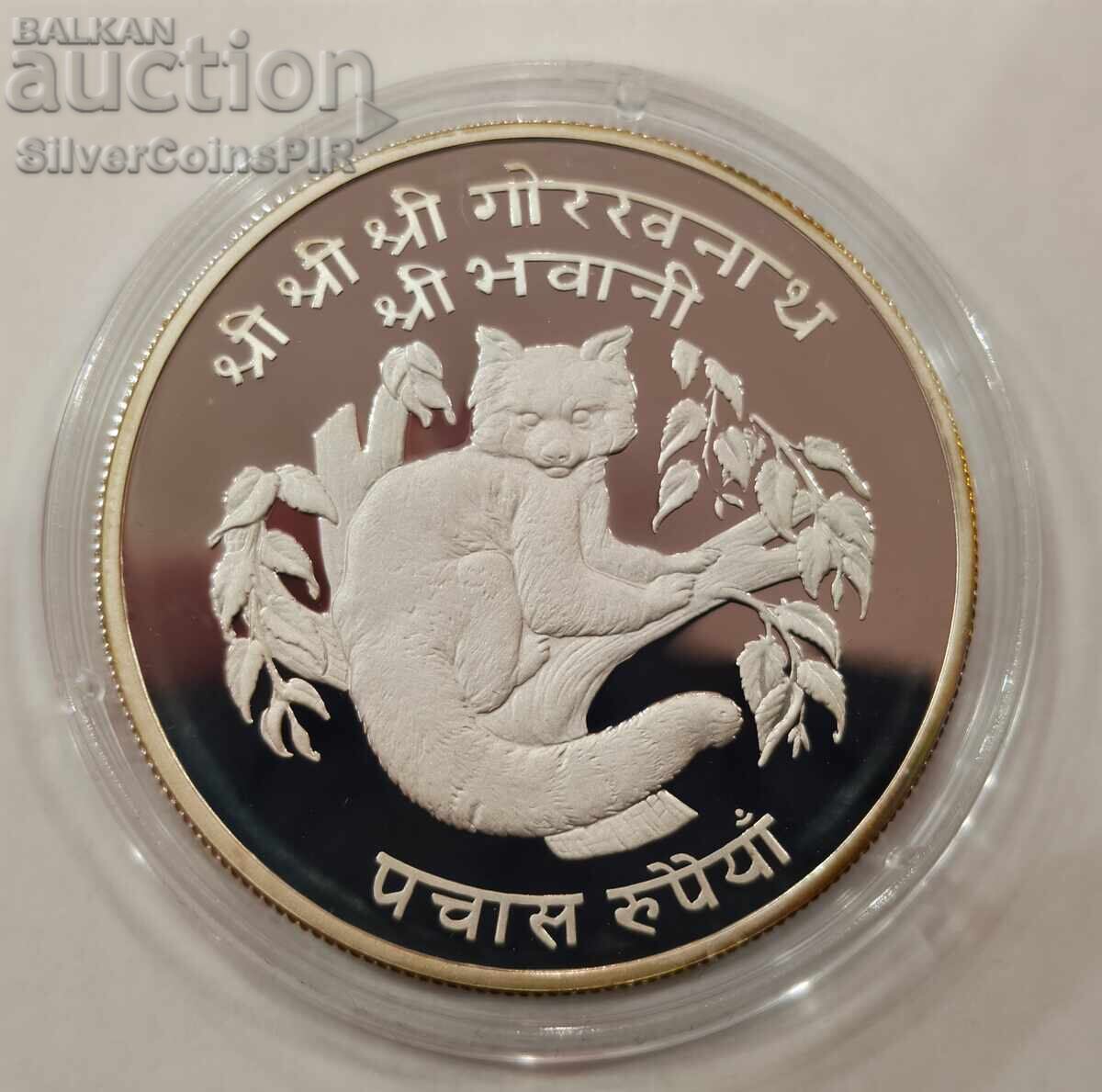 Argint 50 Rupii Panda Roșu 1975 Nepal Animale pe cale de dispariție cu preț € 43.00 | 84.10 BGN