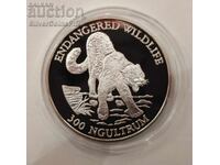 Argint 300 Ngultrum Jaguar 1991 Bhutan Animale pe cale de dispariție