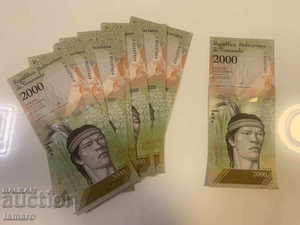 Lot 10 bancnote Venezuela 2000 bolivari UNC cu preț € 20.00 | 39.12 BGN