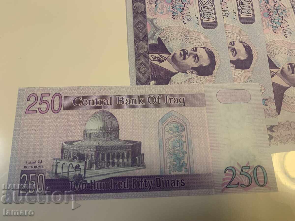 Licitație Lot de 5 bancnote UNC 250 dinari Irak Saddam Hussein