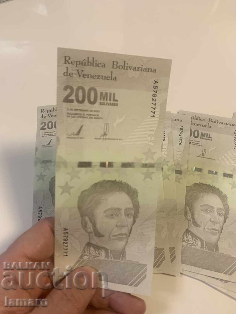 Lot de 10 bancnote UNC 200000 bolivari Venezuela 2020 cu preț € 15.00 | 29.34 BGN